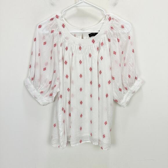 J.Crew Smock Neck Puff Sleeve Top Dot Flowy Cottagecore Cotton White Medium - Picture 4 of 11